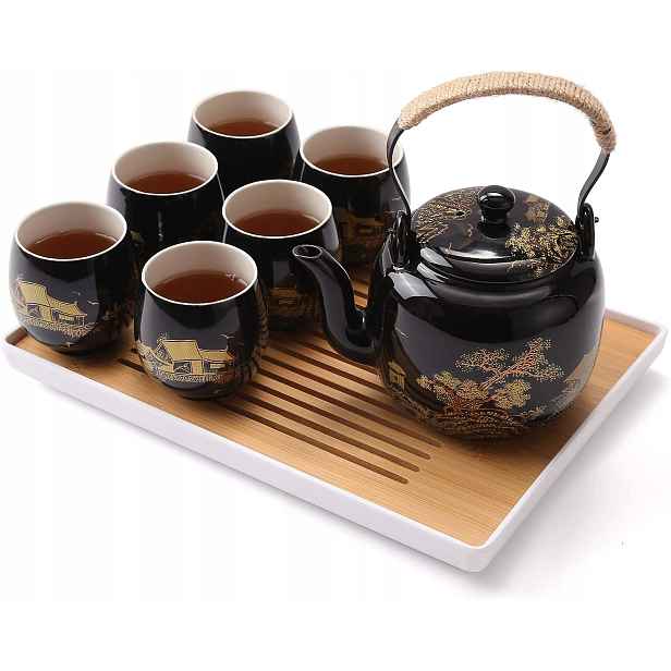 Japonský čajový set s konvičkou, 6 šálky, podnosem, spařovací jednotkou