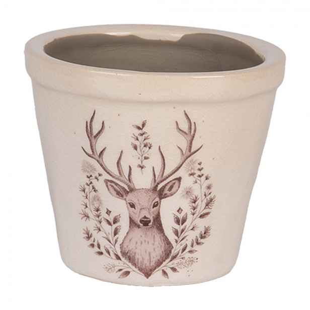 Béžový obal na květináč s jelenem Gentle Wilderness XS - Ø 8*7 cm Clayre & Eef