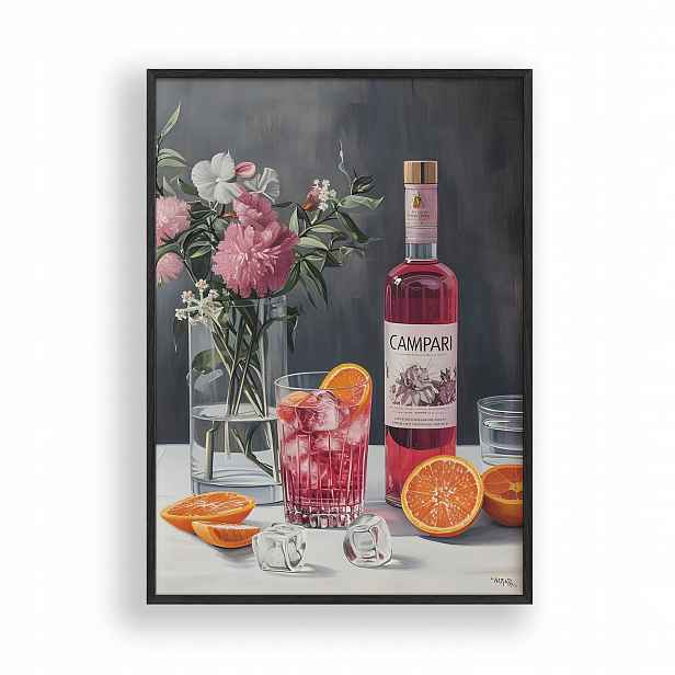 Obraz Drink Campari Plakát Rámeček Dřevěný Černý 30x42 cm