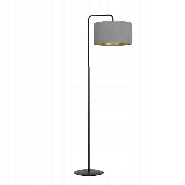 Podlahová lampa Hilde 150 cm, šedé velurové stínítko, zlatý interiér E27