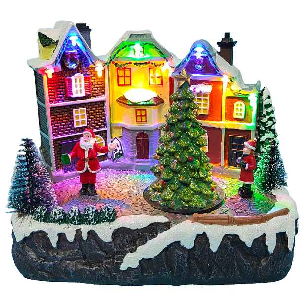 Vánoční vesnička s osvětlením a melodií – vesnička BestBerg BBXS-920 / 20 x 15 x 17,2 cm