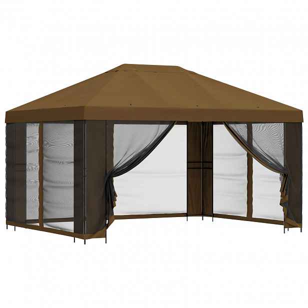 vidaXL Zahradní altán se stěnami 4 × 3 m Taupe Polyester a ocel
