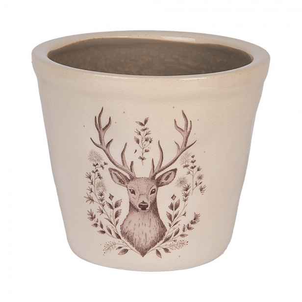 Béžový obal na květináč s jelenem Gentle Wilderness S - Ø 12*11 cm Clayre & Eef