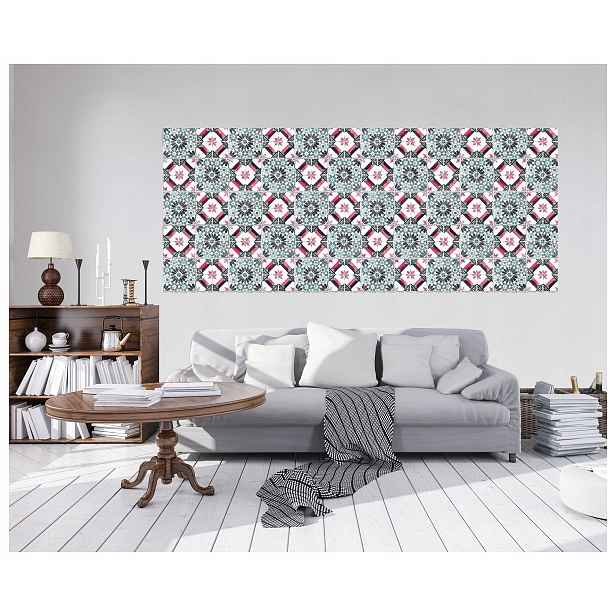 Geometrické tapety Květiny Abstrakce v růžovo-tyrkysových tónech 250x104