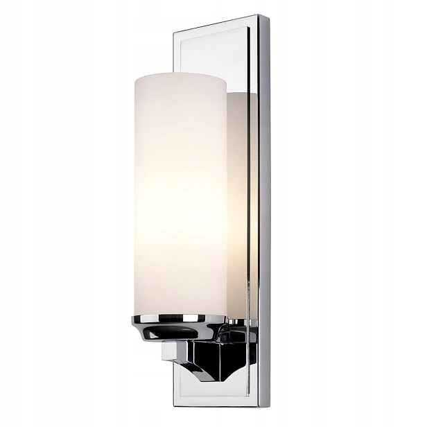 Koupelnové nástěnné svítidlo chrom, sklo, bílé stínidlo, tuba 40 cm, IP44 Feiss
