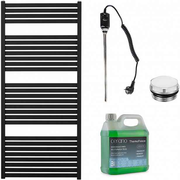Koupelnový elektrický radiátorový set Vincenzo - 600W - černá matná - 1330x600 mm