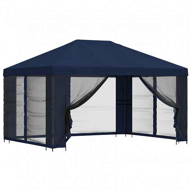 vidaXL Zahradní altán se stěnami 4 × 3 m Modrá Polyester a ocel