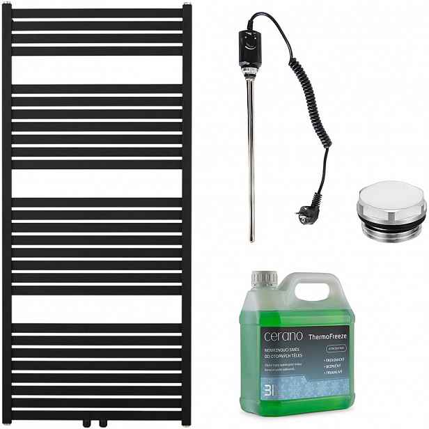 Koupelnový elektrický radiátorový set Vincenzo - 600W - černá matná - 1340x600 mm