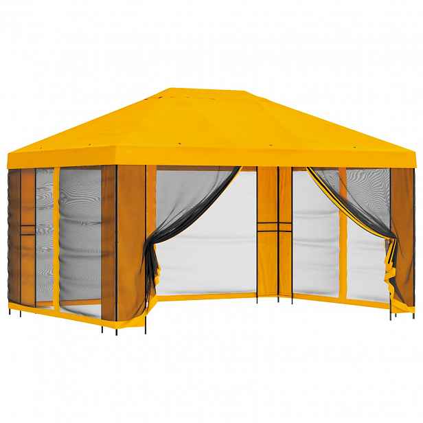 vidaXL Zahradní altán se stěnami 4 × 3 m Žlutá Polyester a ocel