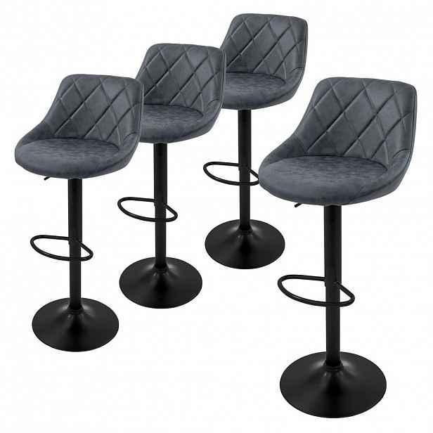 ML-DESIGN SADA 4 barových židlí z umělé kůže, antracitová, výškově nastavitelná/otočná