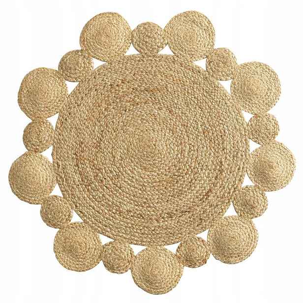 Koberec Kulatý Velký Pletený Dekorační Kobereček Béžový Boho Průměr 90 CM