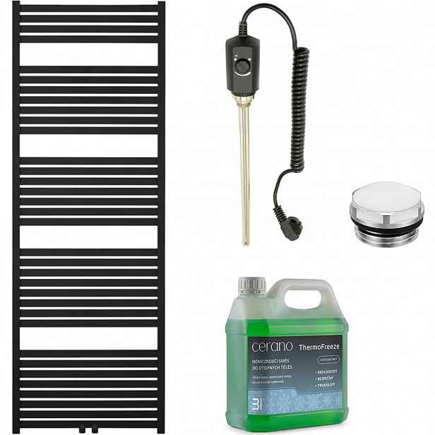 Koupelnový elektrický radiátorový set Vincenzo - 900W - černá matná - 1690x600 mm