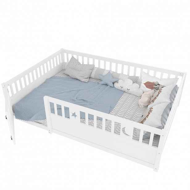 OKWISH DĚTSKÁ postel 140/190 cm bílá z borovice se zábradlím a zámkem