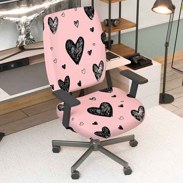 TEMU 2ks Elastický potah na kancelářskou židli s srdce, Valentýnský design, Ochranné potahy na otočný stůl a židle, Snímatelná sedák + opěrná část,
