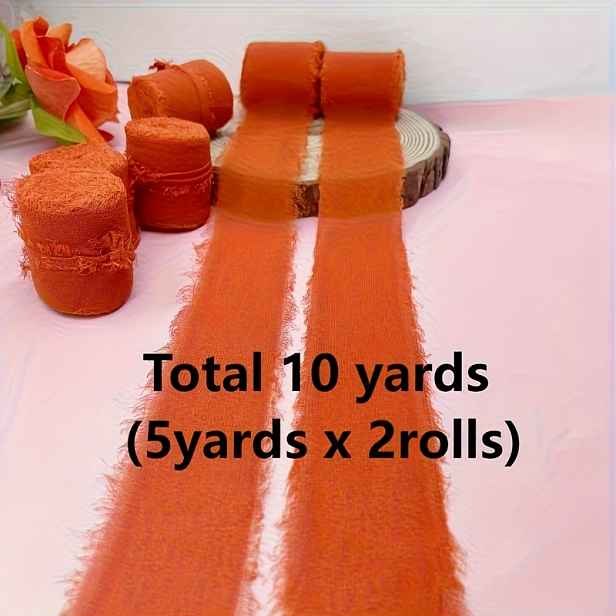 TEMU Stuha s jemnými střapci o délce 10 yardů a šířce 1,5 palce/38 mm, oranžovo-žlutá, ručně trhaná se surovým okrajem, dekorativní sezónní mašle a