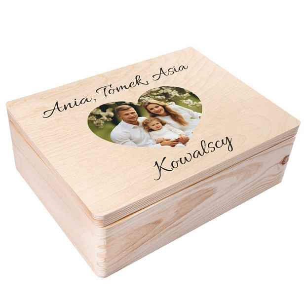 Krabička je personalizovaná jako dárek s vlastním textem a fotografií loga 40x30 cm