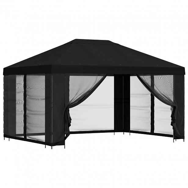 vidaXL Altán s bočními stěnami 4 × 3 m Černá Polyester a ocel 190 gsm