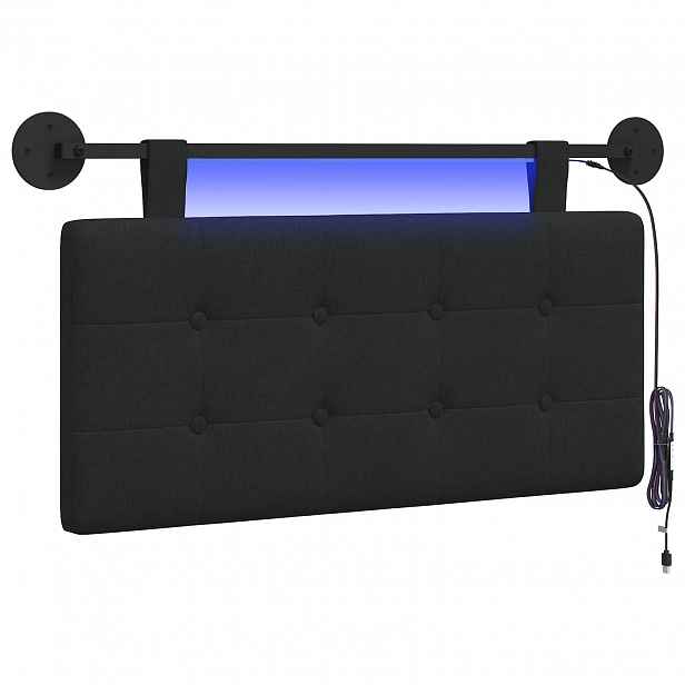 vidaXL Závěsné čelo postele S LED osvětlením Černá Textil