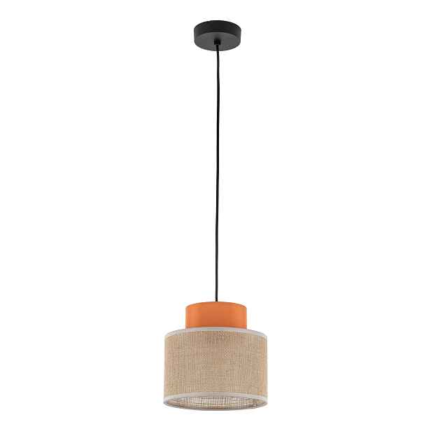 Závěsná lampa Duo černá stínidlo juta oranžová 1xE27 20 cm Skandinávská