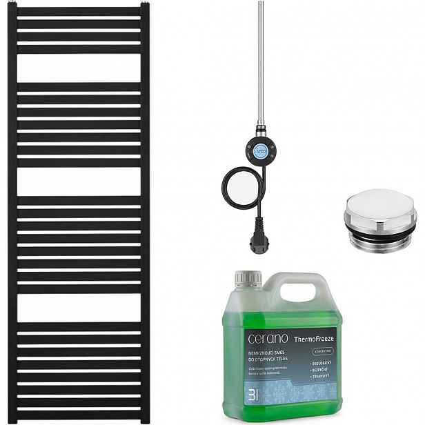 Koupelnový elektrický radiátorový set Vincenzo - WIFI - 600W - černá matná - 1330x450 mm