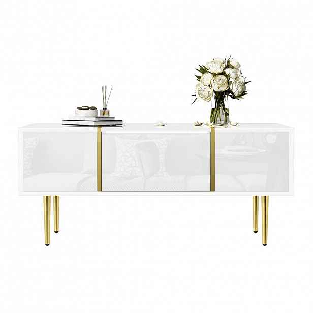 Modfu KONFERENČNÍ stolek z MDF 100x60x41,5 cm bílý s vysokým leskem, 2 zásuvkami a snadnou údržbou