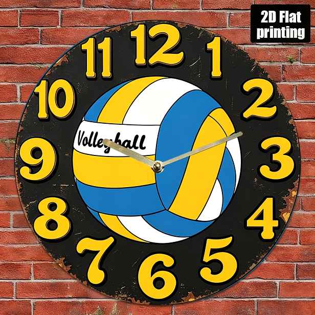 TEMU 1 ks Vintage volejbalové logo 8palcové tiché nástěnné hodiny, nejluminující akrylový quartzový design, s výraznými modrými a žlutými čísly -