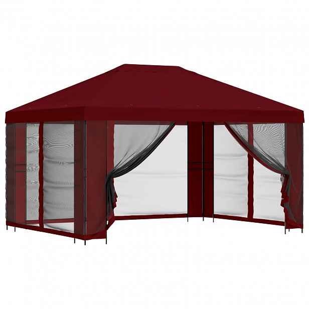 vidaXL Zahradní altán se stěnami 4 × 3 m Vínová Polyester a ocel