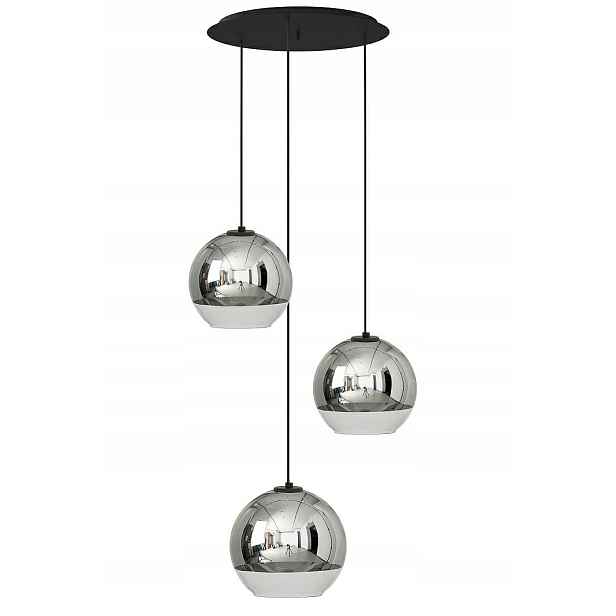 Závěsná lampa Globe Plus Černá Stříbrná Skleněné Stínidla 3xE27 50cm Stropní