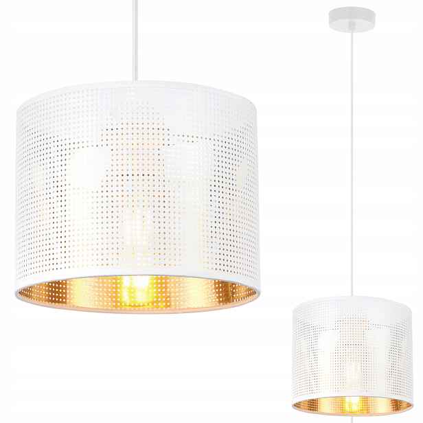 Závěsná Stropní Lampa Lustr Bílý Zlatý Stínidlo Glamour Do Obývacího Pokoje E27