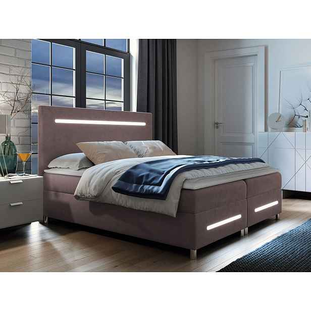 Boxspringová manželská postel 180x200 MARIELA - starorůžová + topper a LED osvětlení ZDARMA