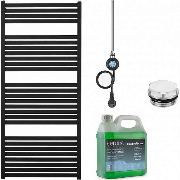 Koupelnový elektrický radiátorový set Vincenzo - WIFI - 600W - černá matná - 1330x600 mm