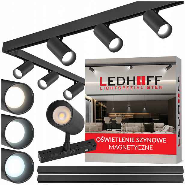 Led magnetické osvětlení 2x kolejnice 1m 6x bodová lampa 12W Spot M20