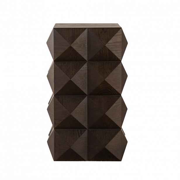 Modfu ODKLÁDACÍ stolek z masivního dřeva a MDF 37x37x60 cm hnědý bez montáže s reliéfním retro dekorem