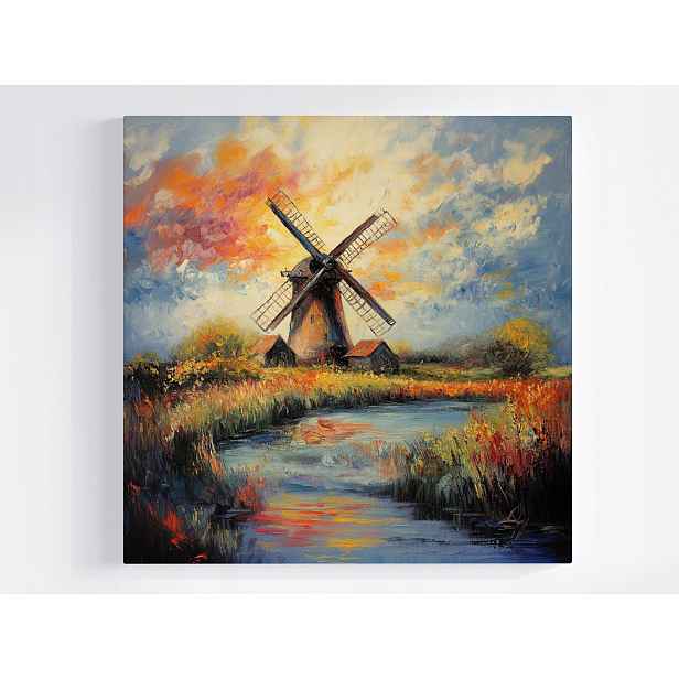Obraz Na Plátně Plátno Krajina Nizozemsko Ventilátor Slunce Západ Rybník 50x50