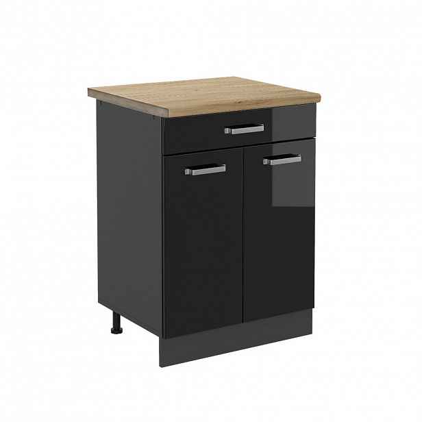 Vicco SPODNÍ SKŘÍŇKA KUCHYŇSKÉ LINKY R-Line Černý vysoký lesk 60 cm , AP Oak