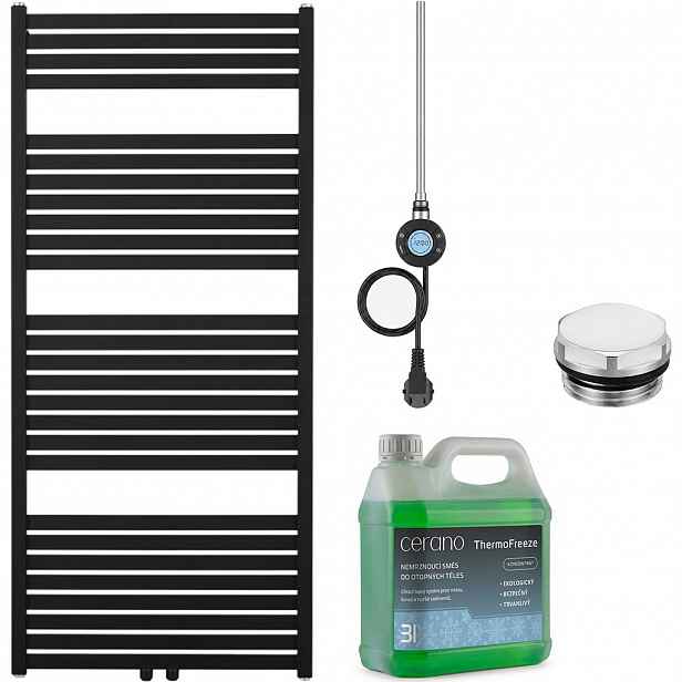 Koupelnový elektrický radiátorový set Vincenzo - WIFI - 600W - černá matná - 1340x600 mm