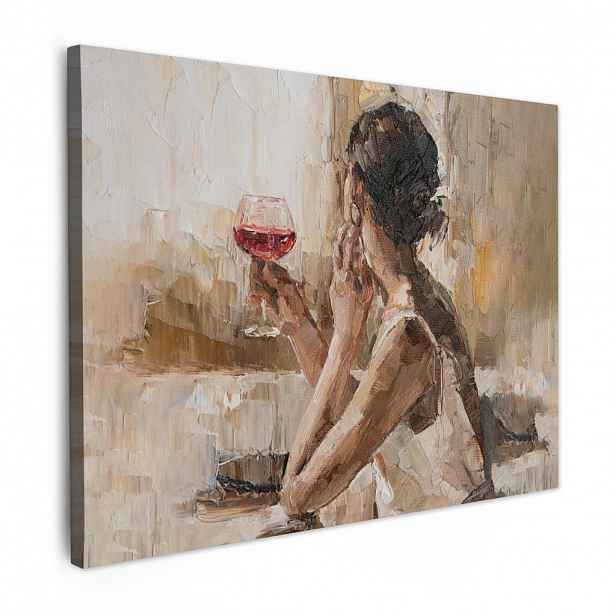 MuchoWow OBRAZ NA PLÁTNĚ Olejomalba - Žena - Víno 40x30 cm