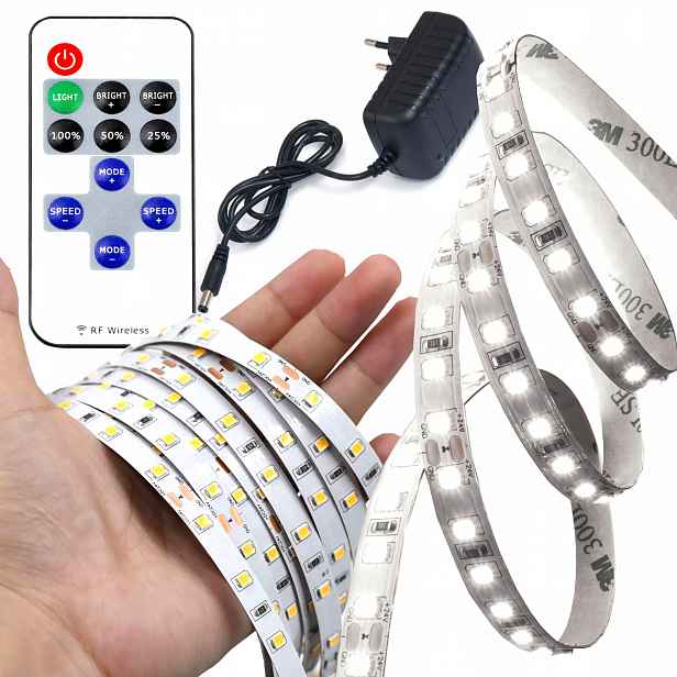Set Led pásek 6000K Bílá Studená 5m 3500lm Napájecí Zdroj+ Dálkový Ovladač+ Ovladač