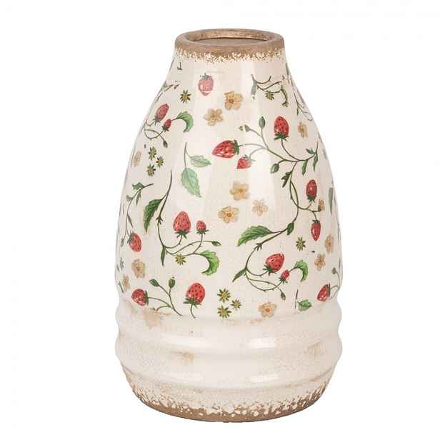Béžová keramická váza s jahůdkami Wild Strawberries M - Ø 21*32 cm Clayre & Eef