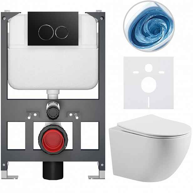 Kompletní WC set Basic/Cesso - bílá lesklá - WC tlačítko Dualo/Černá - závěsné - nízký modul - předstěnová instalace - 49x36 cm - 8050BD85979