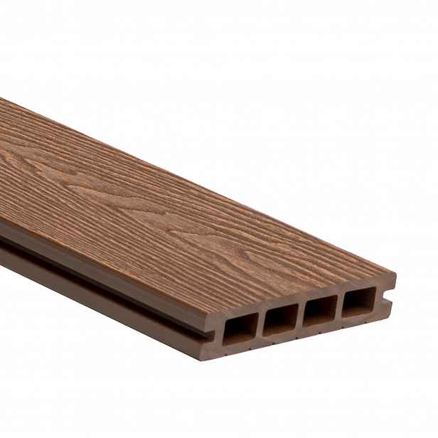 Prkno terasové dřevoplastové WPC PERI 3D duté odstín teak 136×25×2900 mm