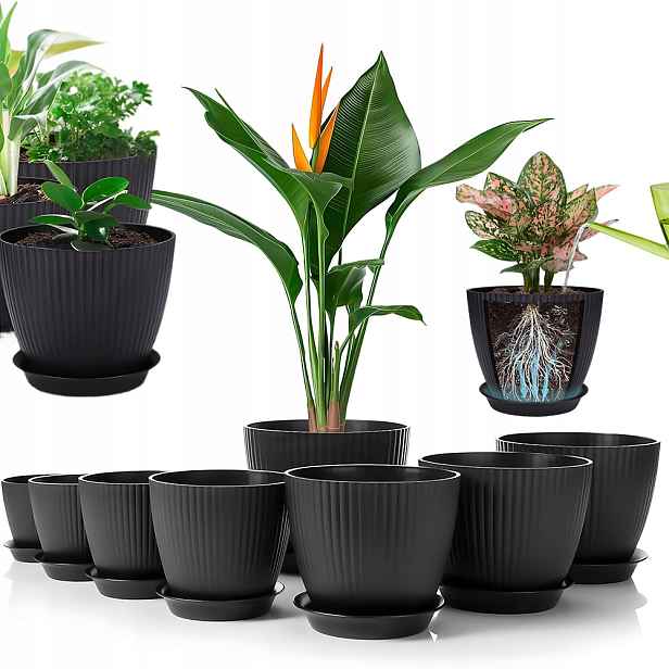 Květináče S Zavlažováním 8KS Set S Podstavci 10-19 Cm