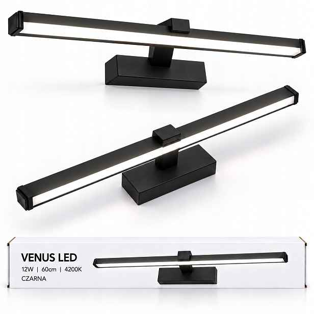 Led nástěnná lampa 60 cm Venus 12W černá, moderní nástěnné svítidlo 4200K