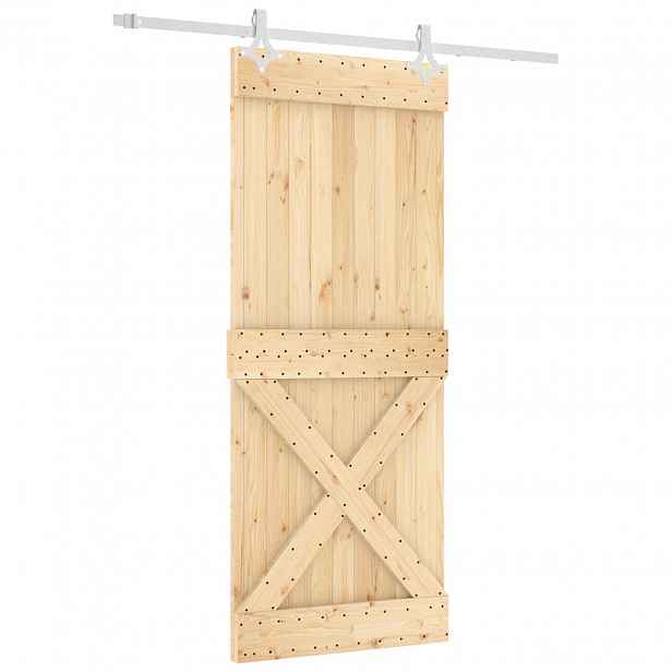 vidaXL Posuvné dveře Přírodní a bílá 85 x 210 cm Masivní borové dřevo