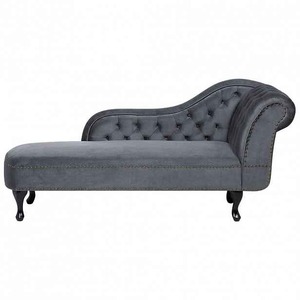 Beliani ČALOUNĚNÉ LEHÁTKO CHAISE LONGUE Sametová látka šedé pravostranné Nimes
