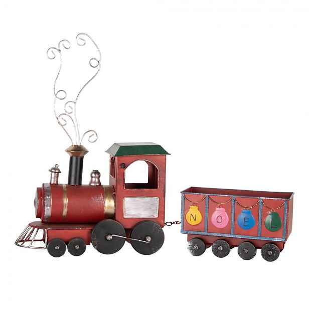 Červená kovová dekorace vláček Locomotive Noel - 63*15*38/50 cm Clayre & Eef