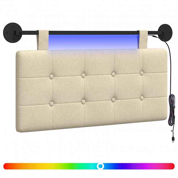 vidaXL Závěsné čelo postele S LED osvětlením Krémová Textil
