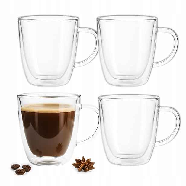 4x Extra Velké Termosklenice 400ml 0,4l dvojité sklo na kávu a čaj