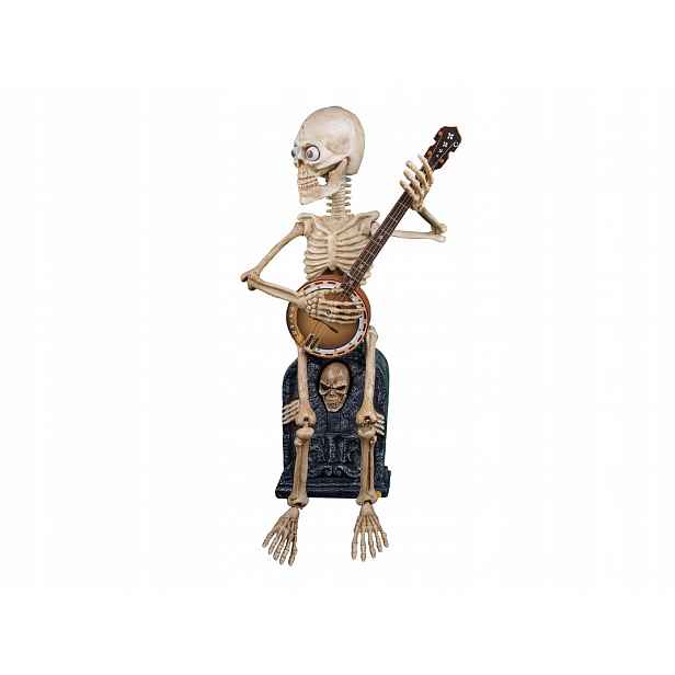 Dekorace Kostra Kostlivec 90 cm Halloween duch banjo náhrobek