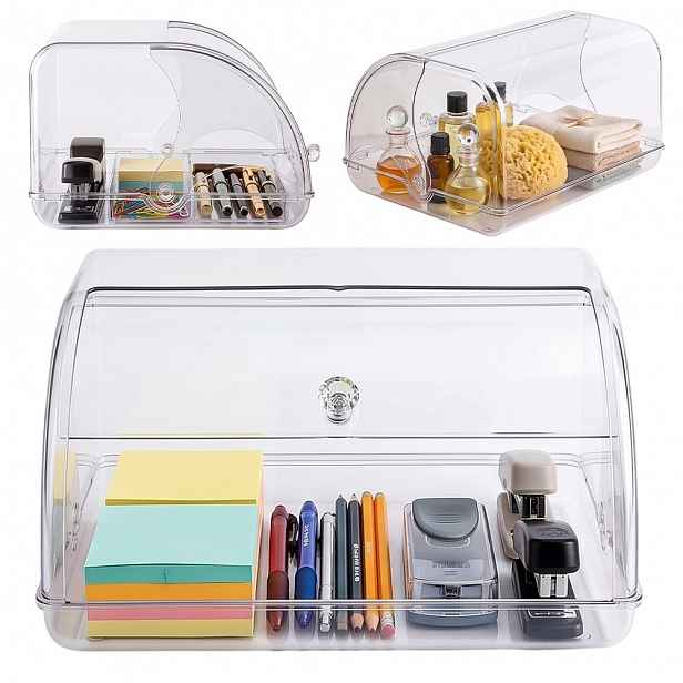 Nádoba na chléb z akrylu 30 x 27 cm s výklopným víkem průhledný